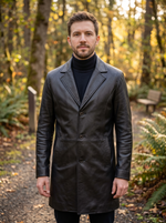 Black Simple Leather Coat For Men