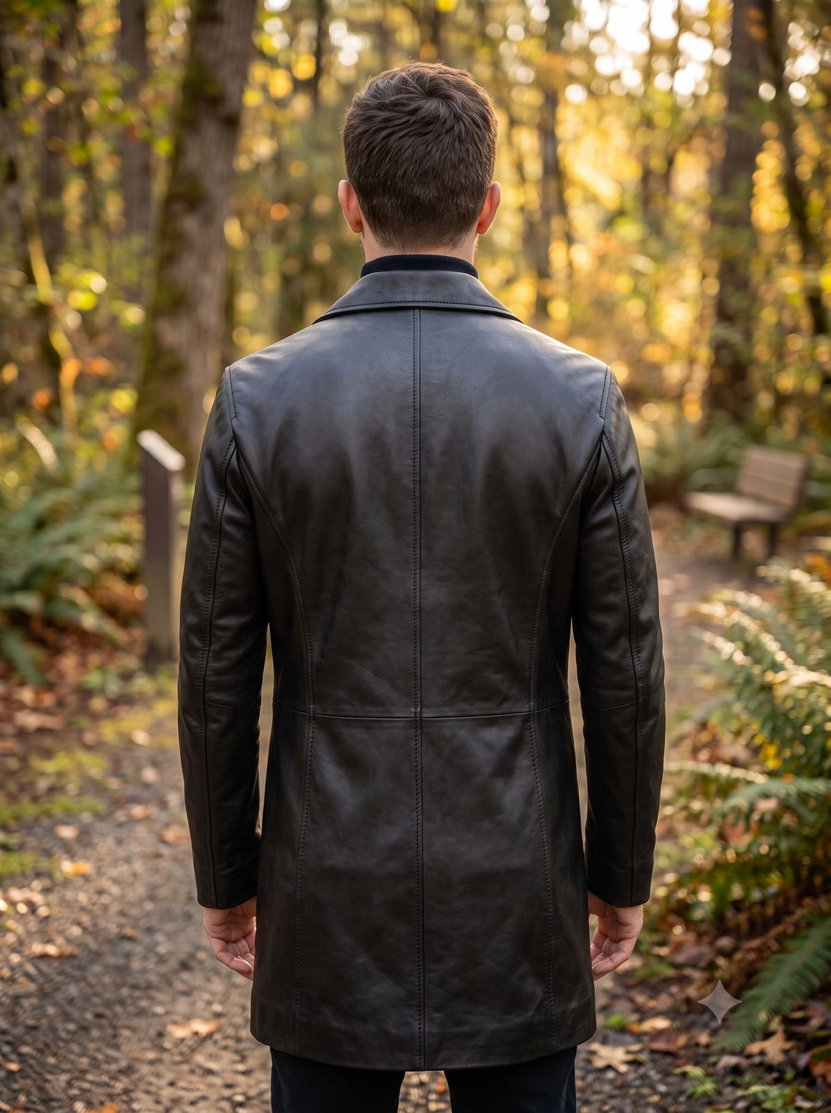 Black Simple Leather Coat For Men