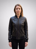 Black Bomber Leather Jacket For Women