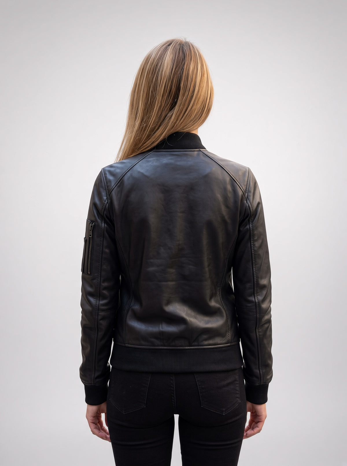 Black Bomber Leather Jacket For Women