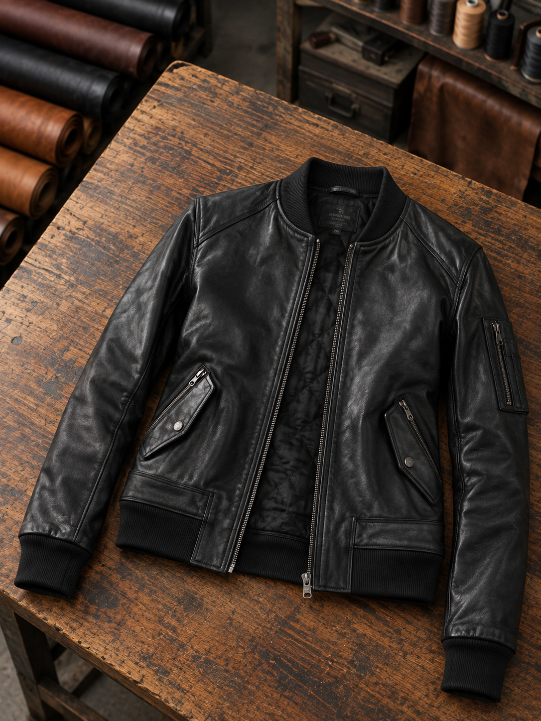 Black Bomber Leather Jacket For Women