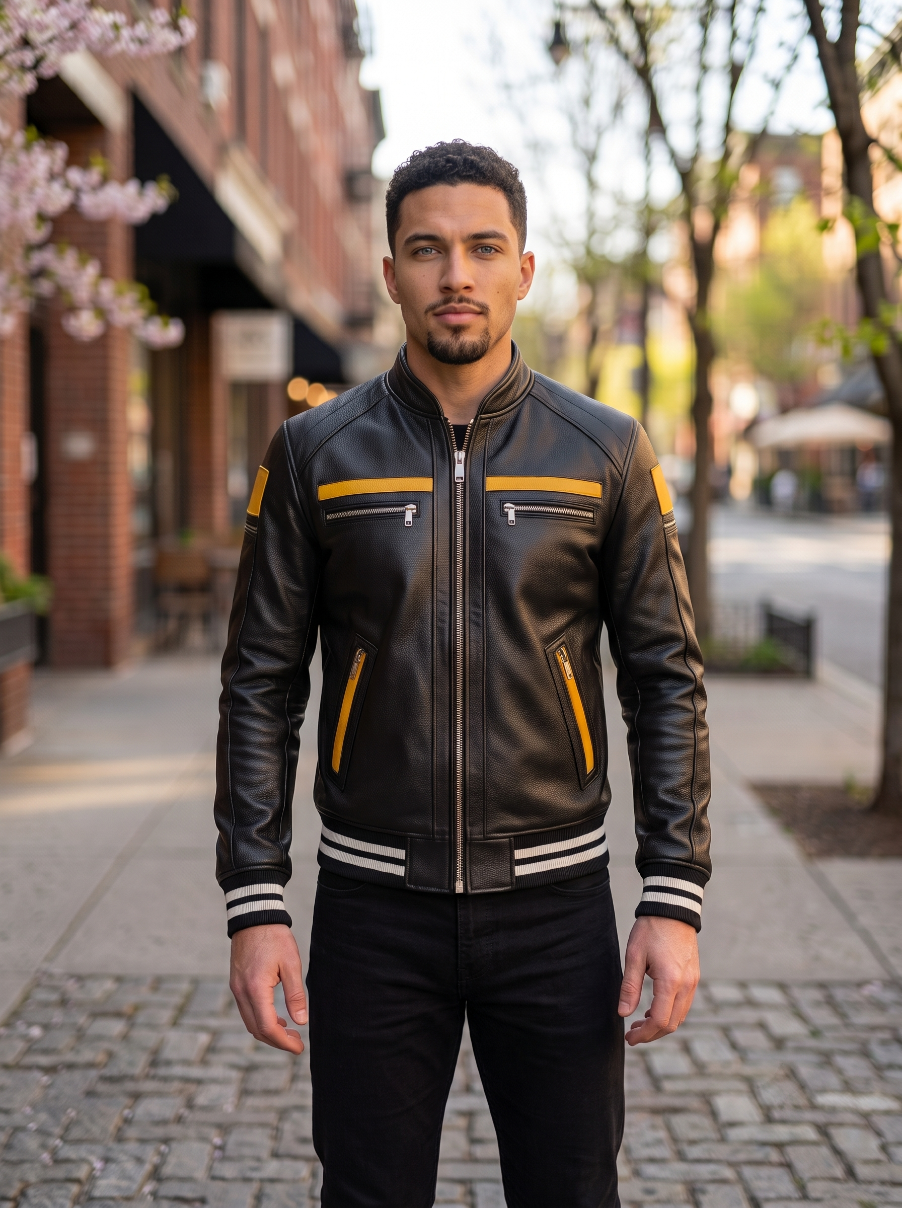 Black Bomber Stylish Leather Jacket For Men