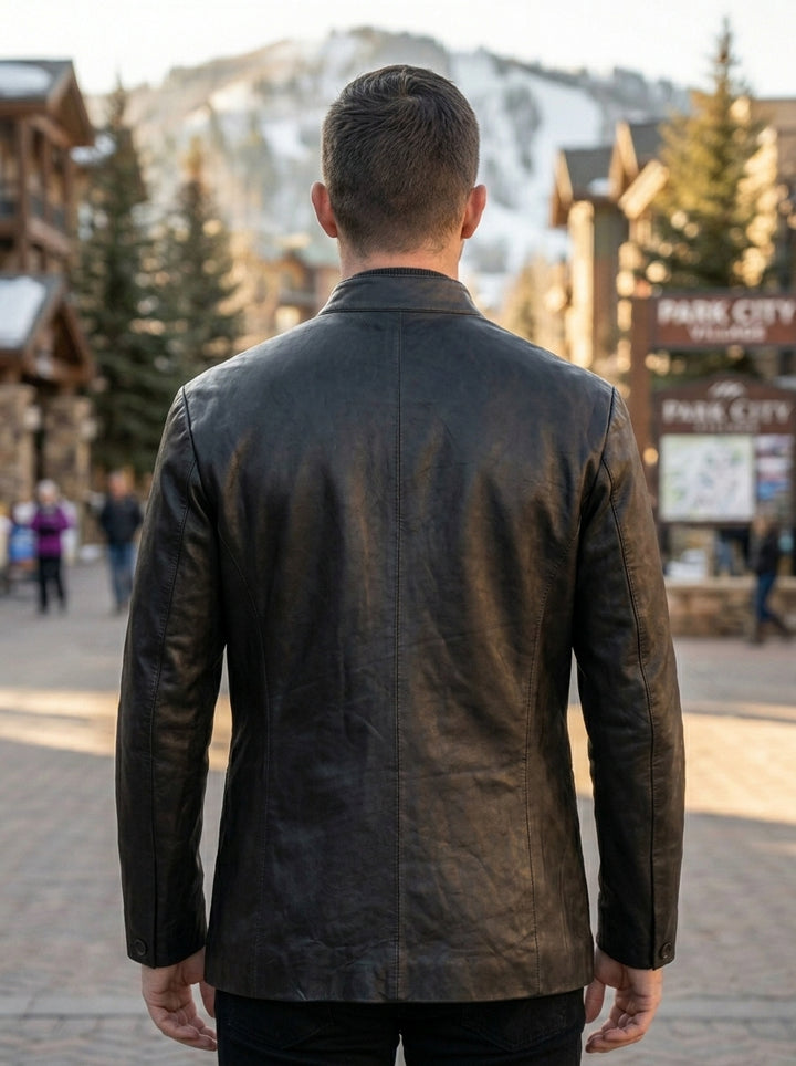 Black Distressed Leather Jacket For Men