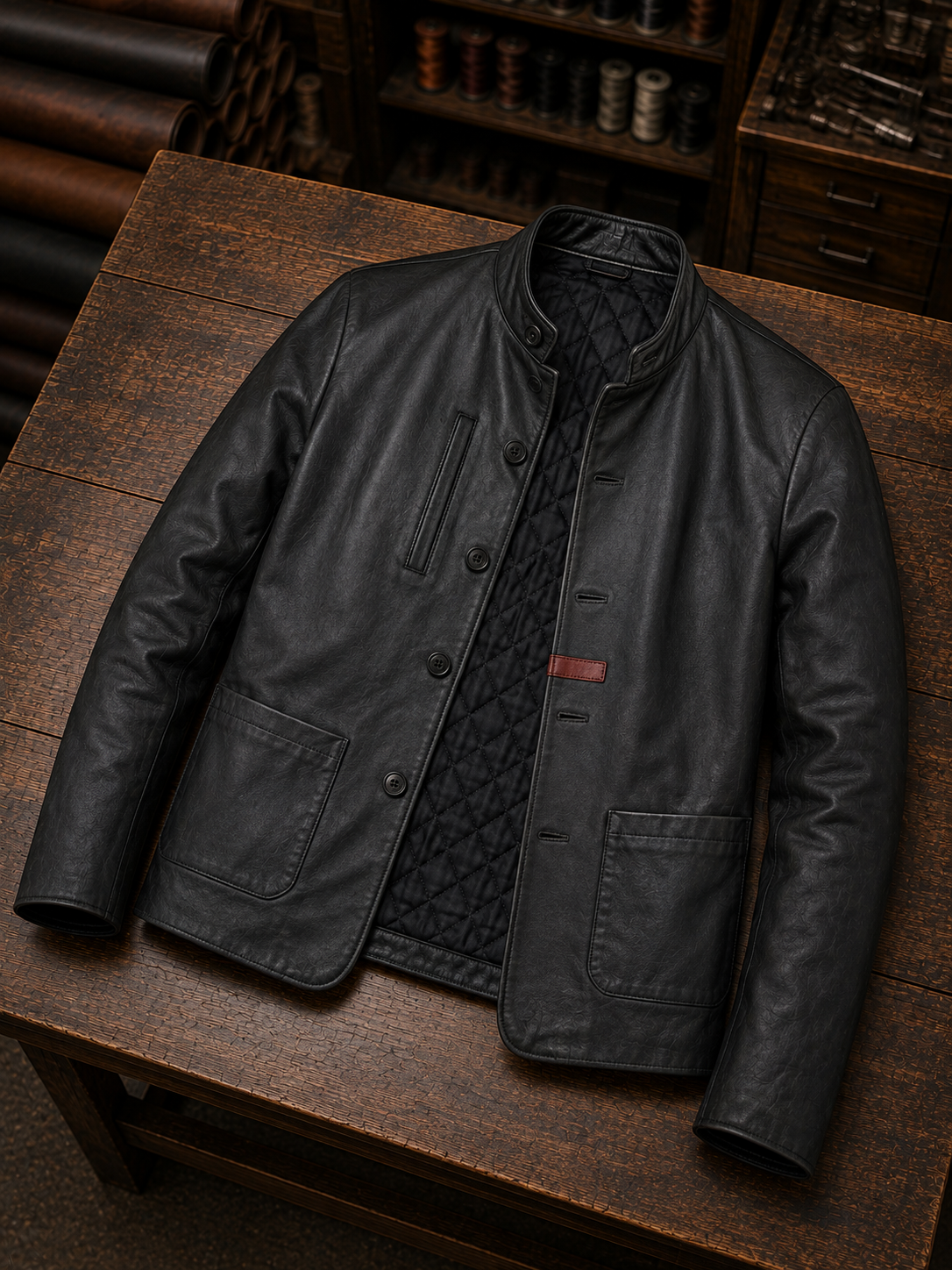 Black Distressed Leather Jacket For Men