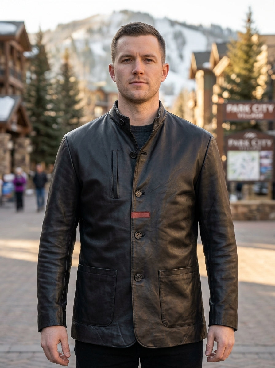 Black Distressed Leather Jacket For Men
