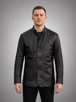 Black Distressed Leather Jacket For Men