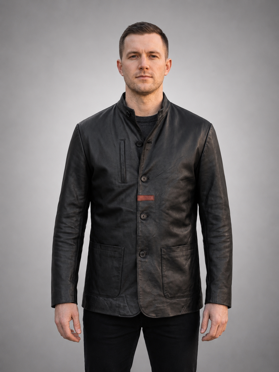 Black Distressed Leather Jacket For Men