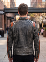 Black Distressed Racer Leather Jacket for Men