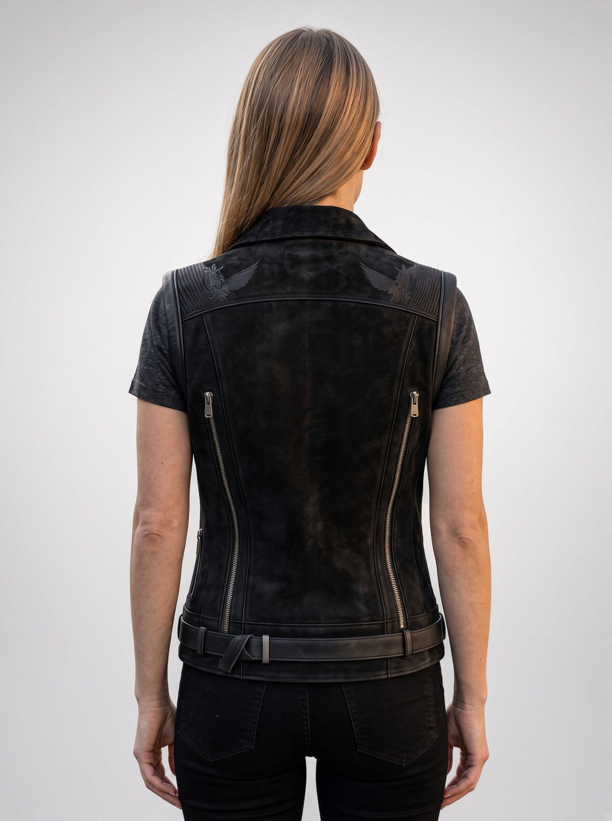 Black Distressed Vest Leather For Women