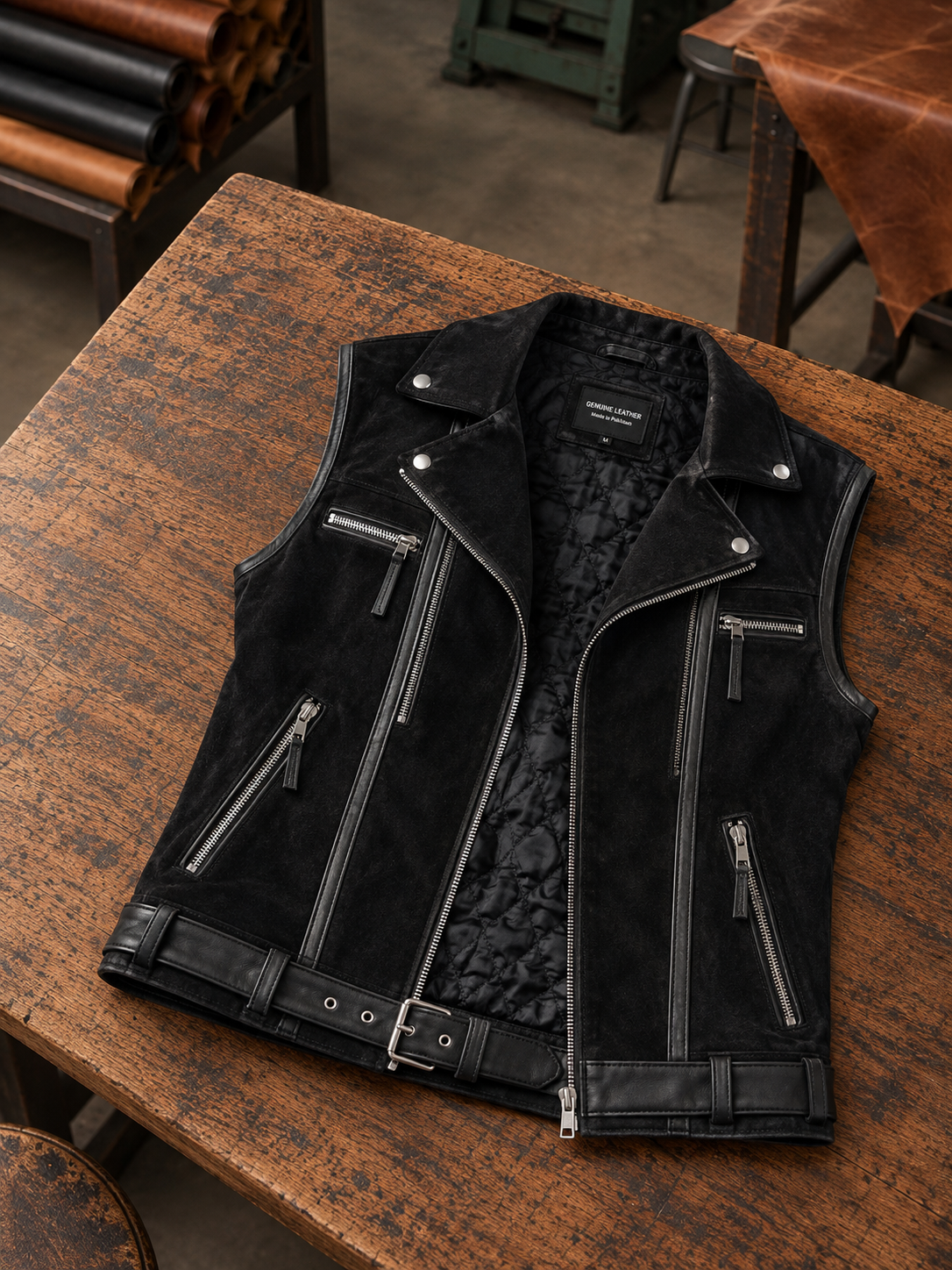 Black Distressed Vest Leather For Women