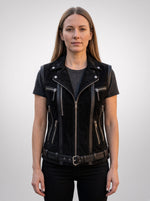 Black Distressed Vest Leather For Women