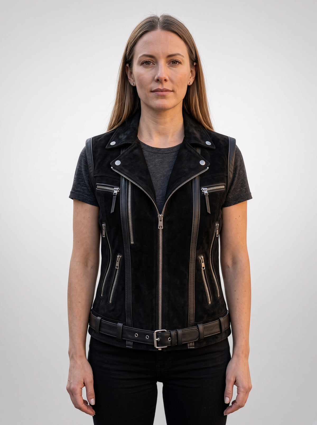 Black Distressed Vest Leather For Women