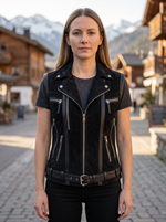 Black Distressed Vest Leather For Women