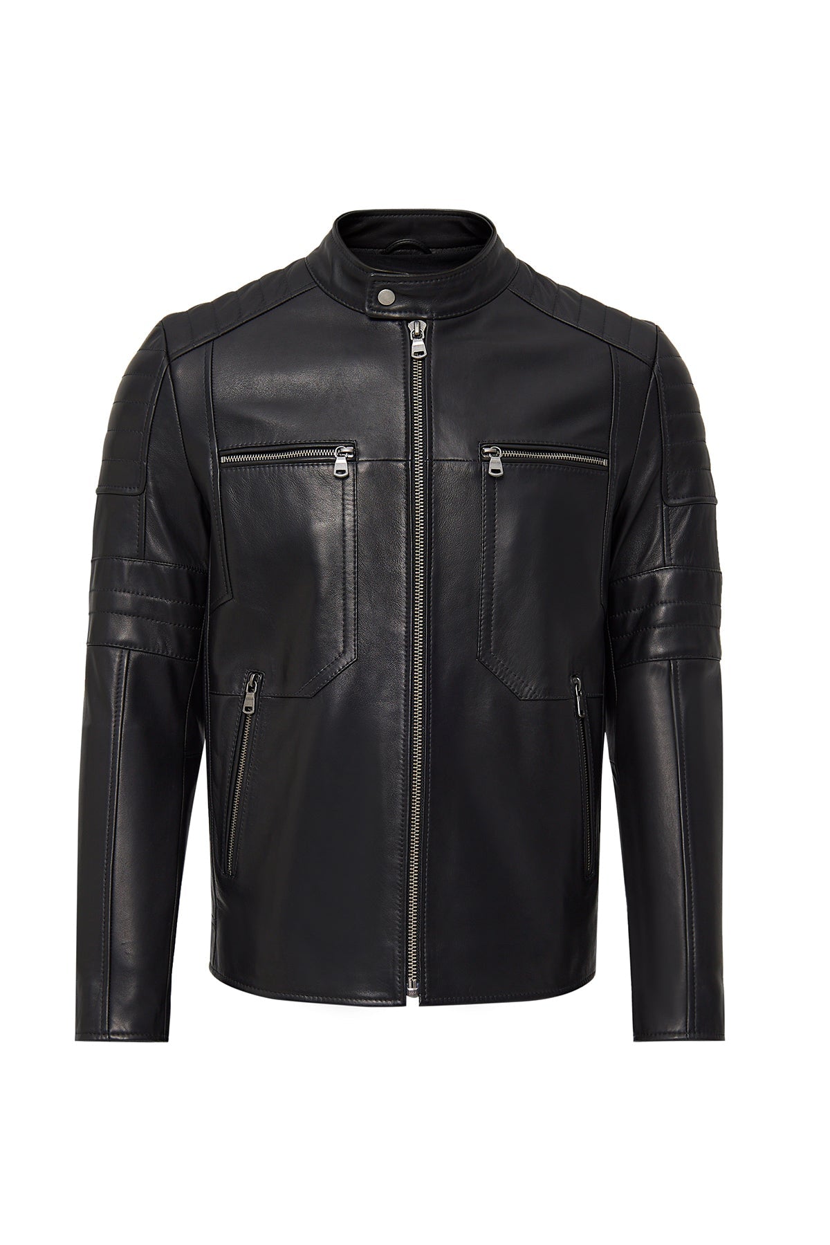 Black Judge Collar Men's Leather Jacket