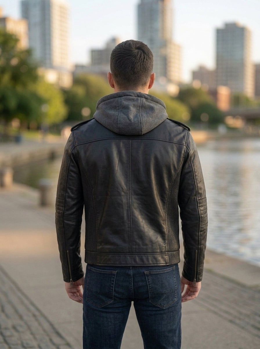 Black Leather AJ Style Wrestler WWE Hoodie Men's Jacket