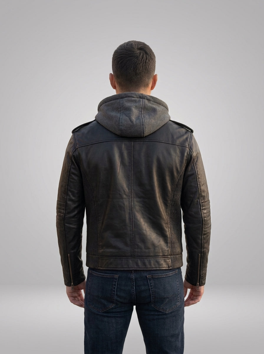 Black Leather AJ Style Wrestler WWE Hoodie Men's Jacket