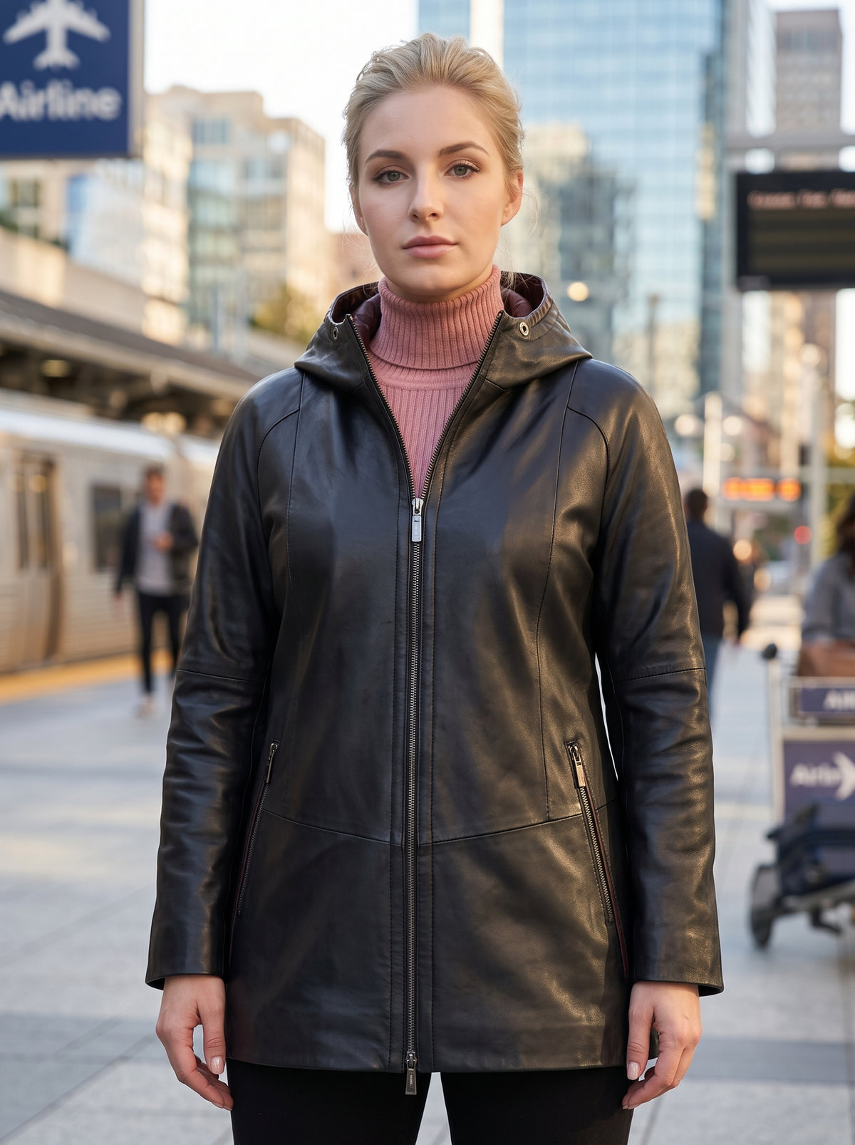 Black Long Leather Jacket For Women