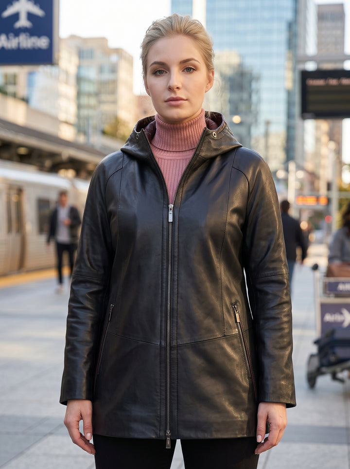 Black Long Leather Jacket For Women