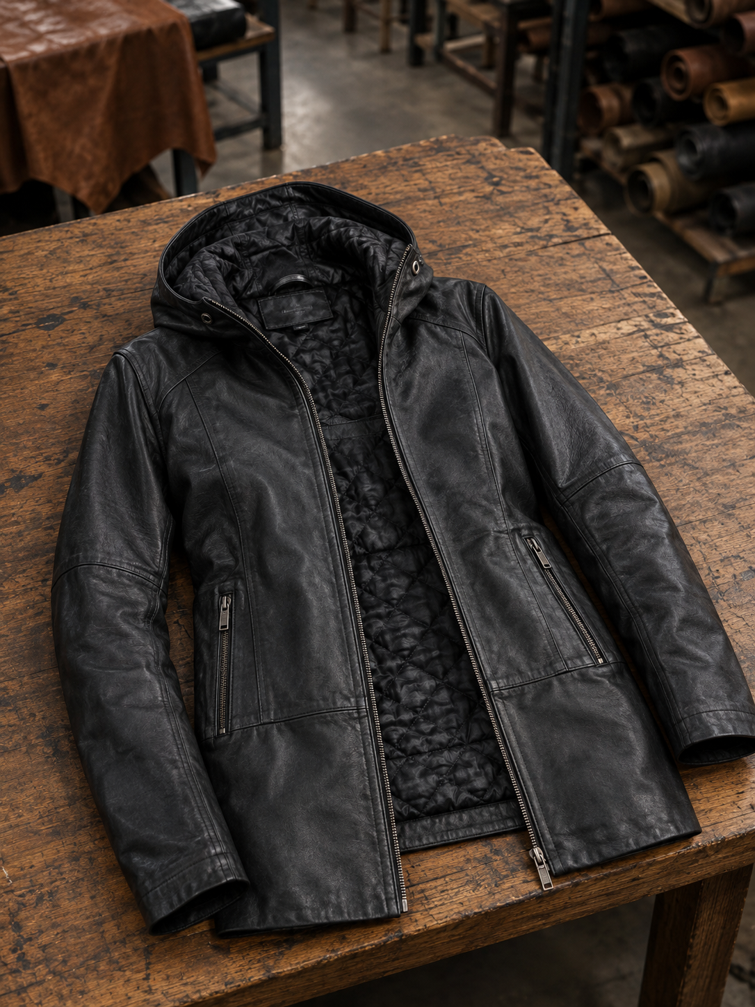 Black Long Leather Jacket For Women