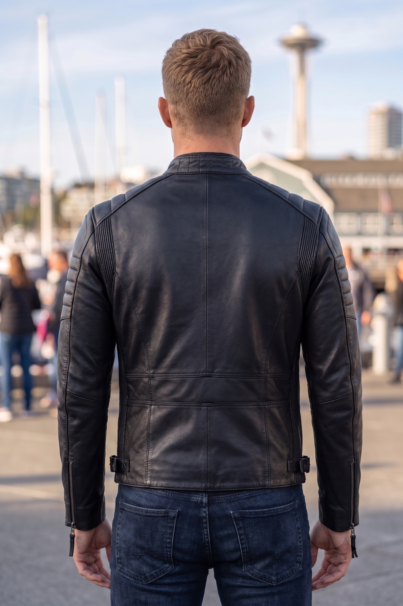 Black Motor Bike Leather Jacket For Men