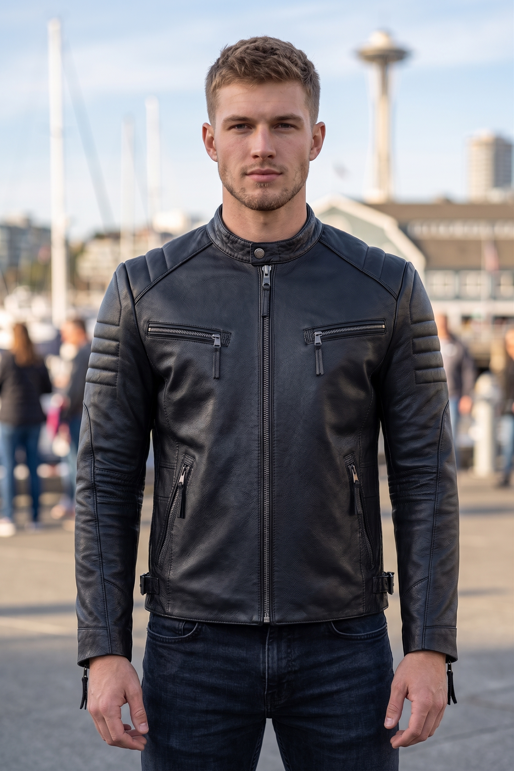 Black Motor Bike Leather Jacket For Men
