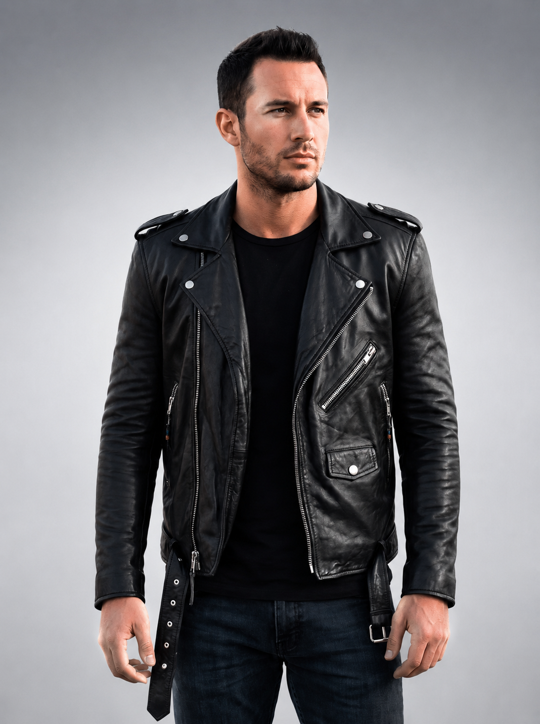 Black New Slimfit Biker Leather Jacket
