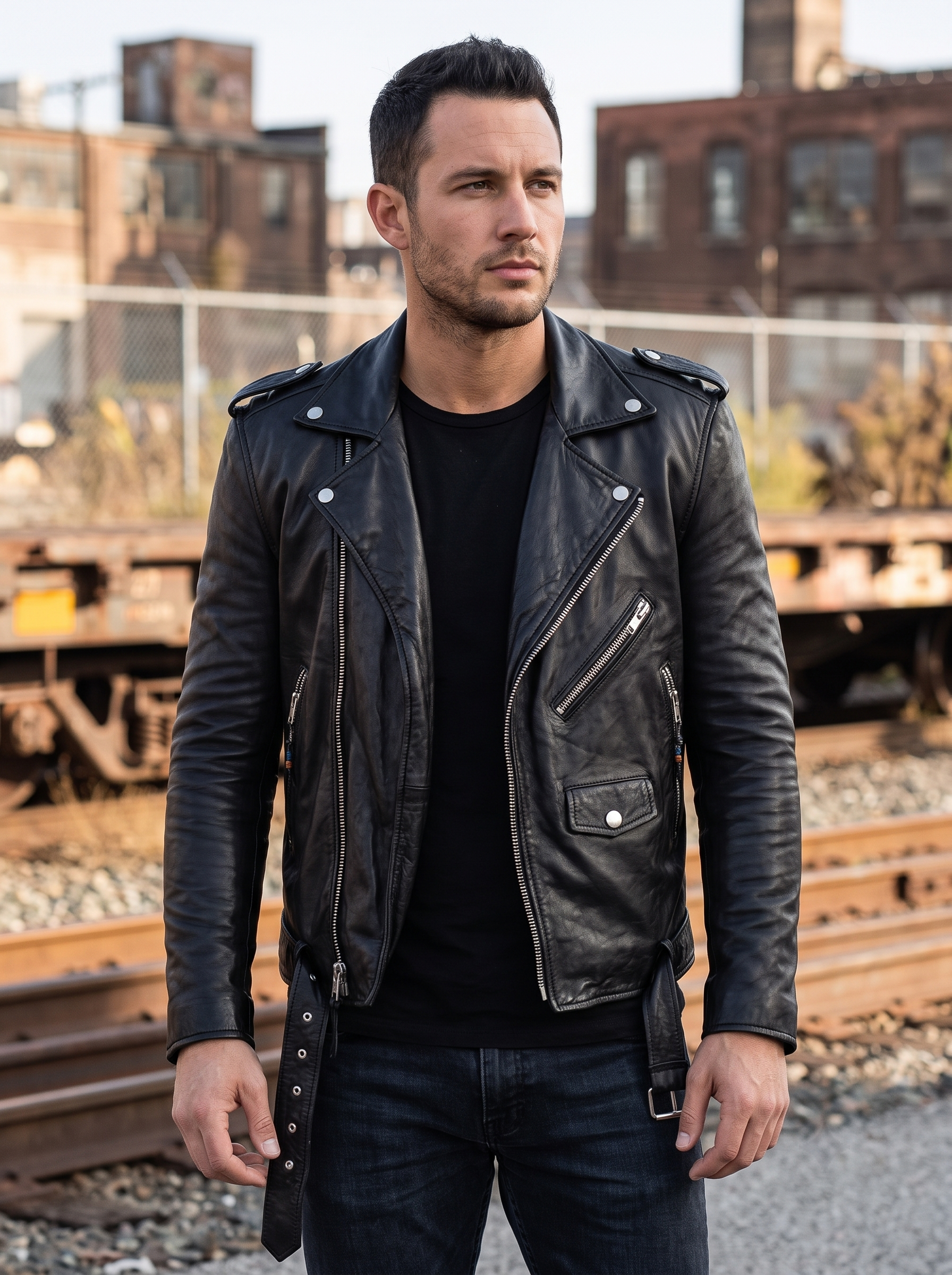 Black New Slimfit Biker Leather Jacket  | Men Black Distressed Leather Jacket