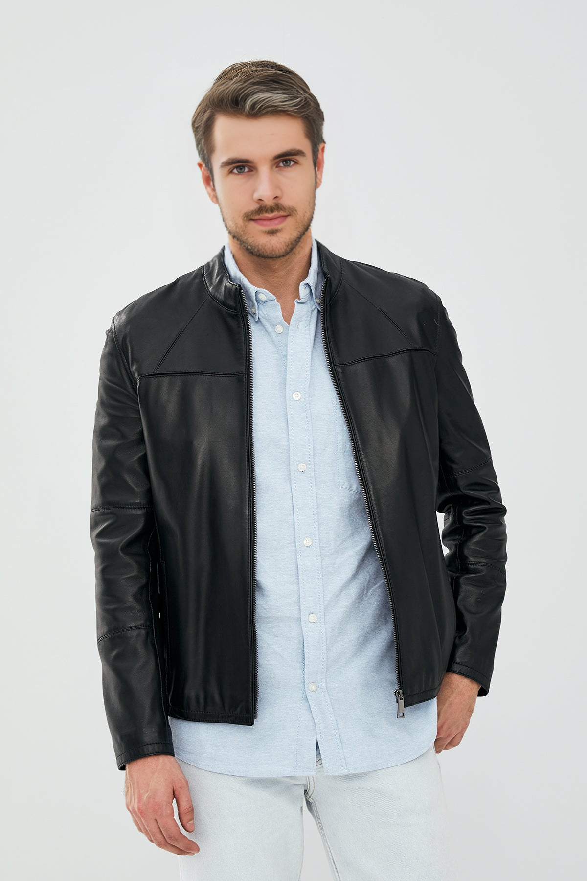 Black Short Slim-Fit Leather Jacket For Men | 60 % Off | Distressed Jackets