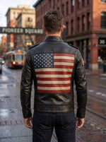 Black Stylish American Flag Leather Jacket For Men