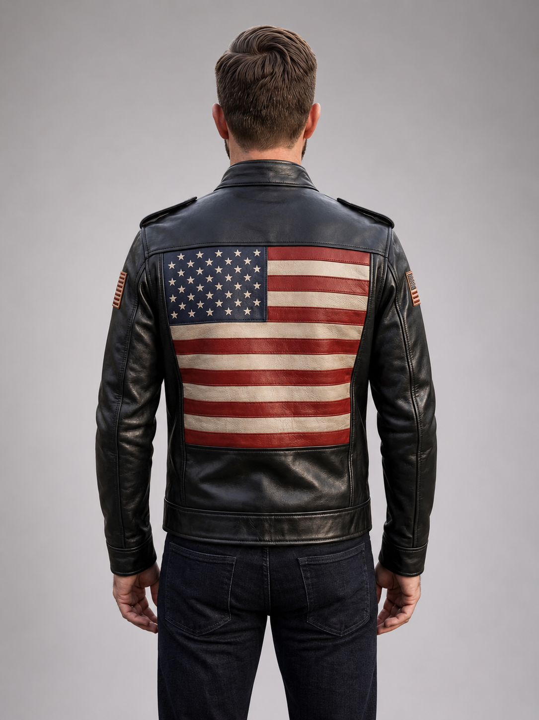 Black Stylish American Flag Leather Jacket For Men