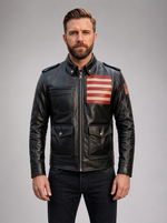Black Stylish American Flag Leather Jacket For Men