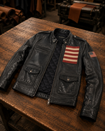 Black Stylish American Flag Leather Jacket For Men
