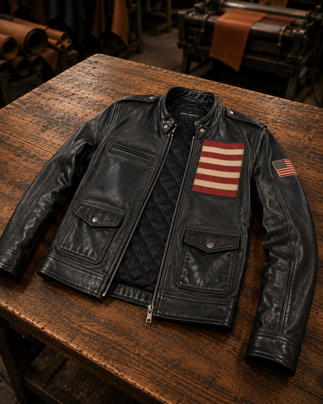 Black Stylish American Flag Leather Jacket For Men