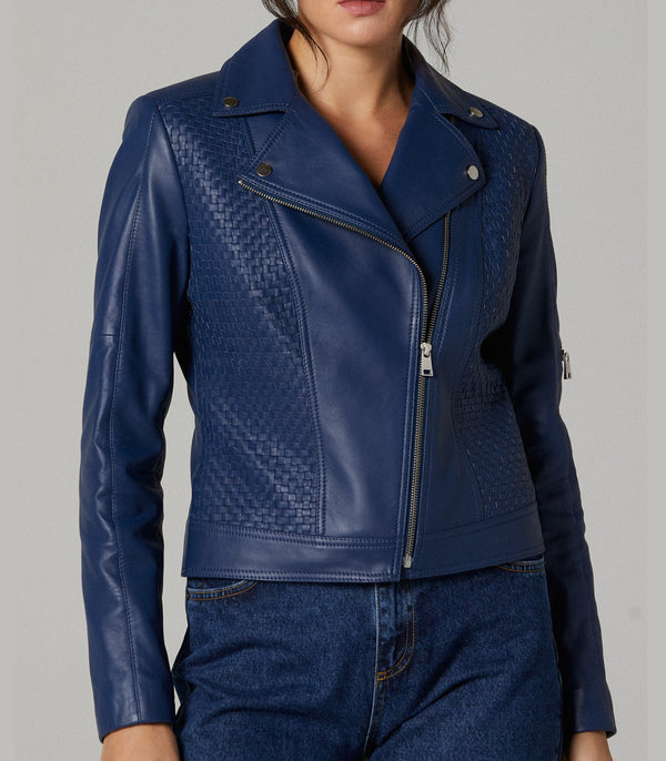 Madison Blue Leather Jacket For Women