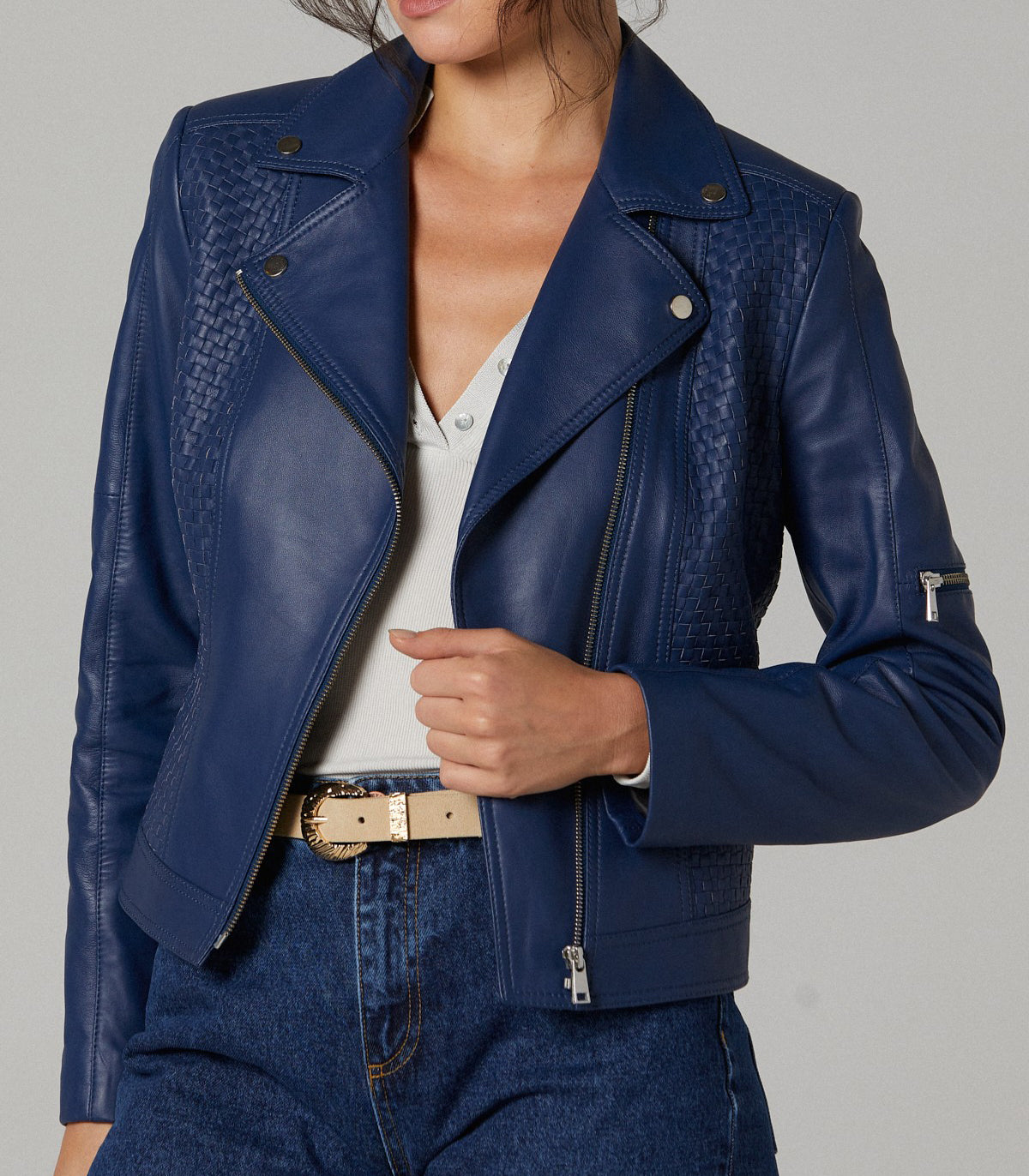 Madison Blue Leather Jacket For Women