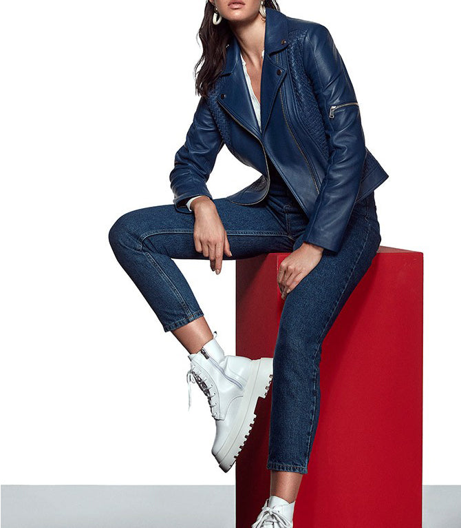 Madison Blue Leather Jacket For Women
