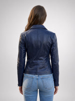 Blue Motorcycle Leather Jacket For women