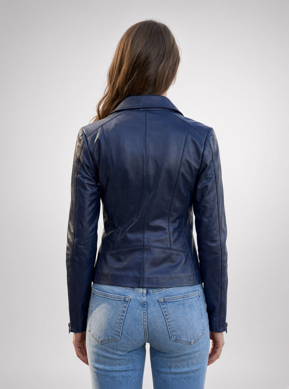 Blue Motorcycle Leather Jacket For women