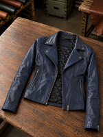 Blue Motorcycle Leather Jacket For women
