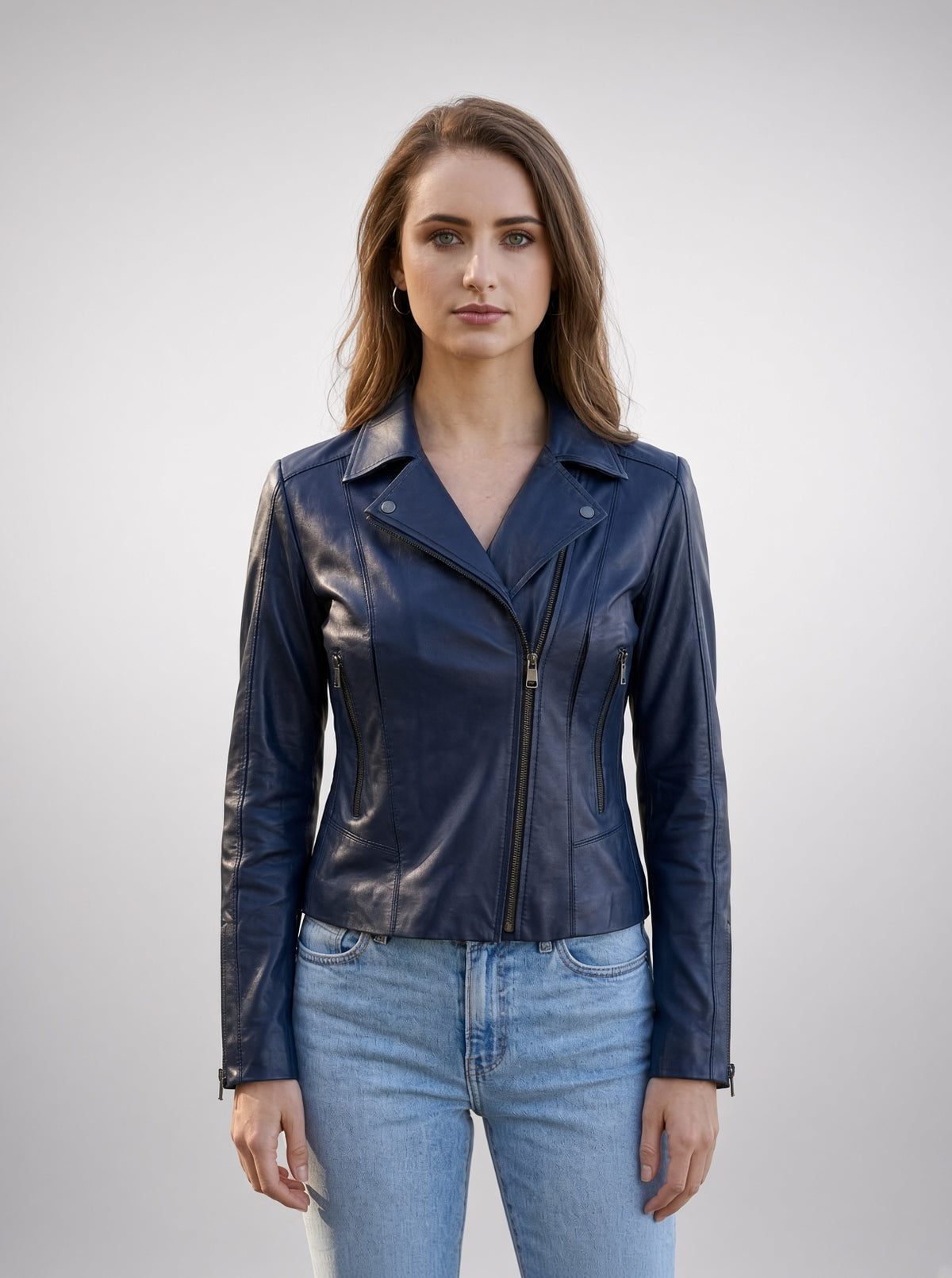 Blue Motorcycle Leather Jacket For women
