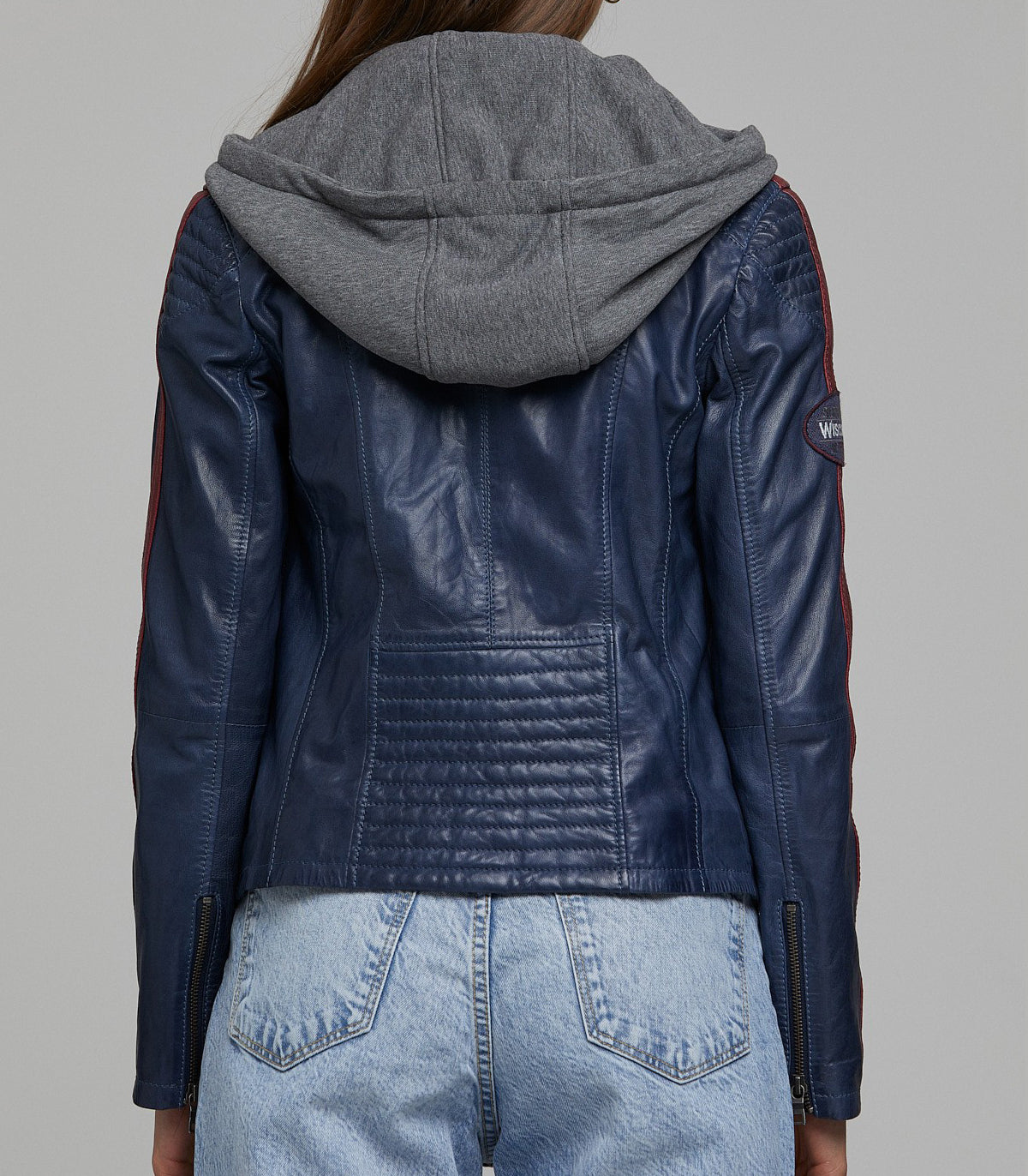 Blue Takeoff Women Leather Jacket With Hood