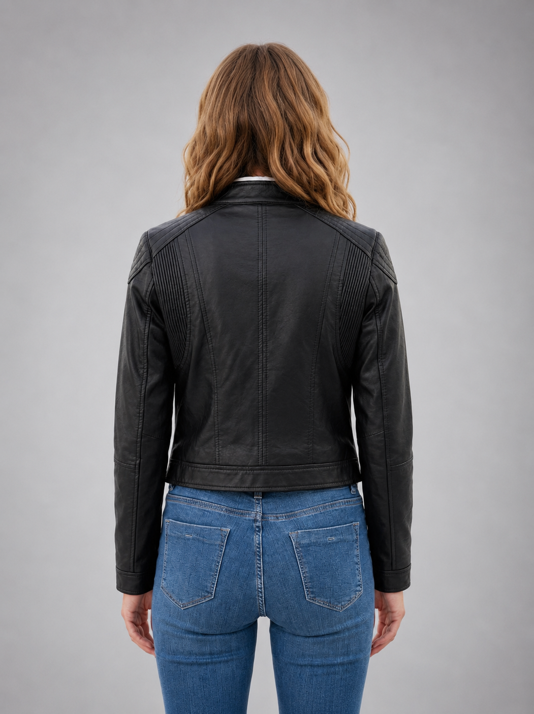 Blue Carol Casual Leather Jacket For Women