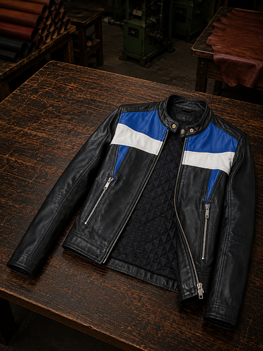 Blue Carol Casual Leather Jacket For Women