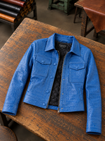 Blue Tina Leather Jacket For Women's