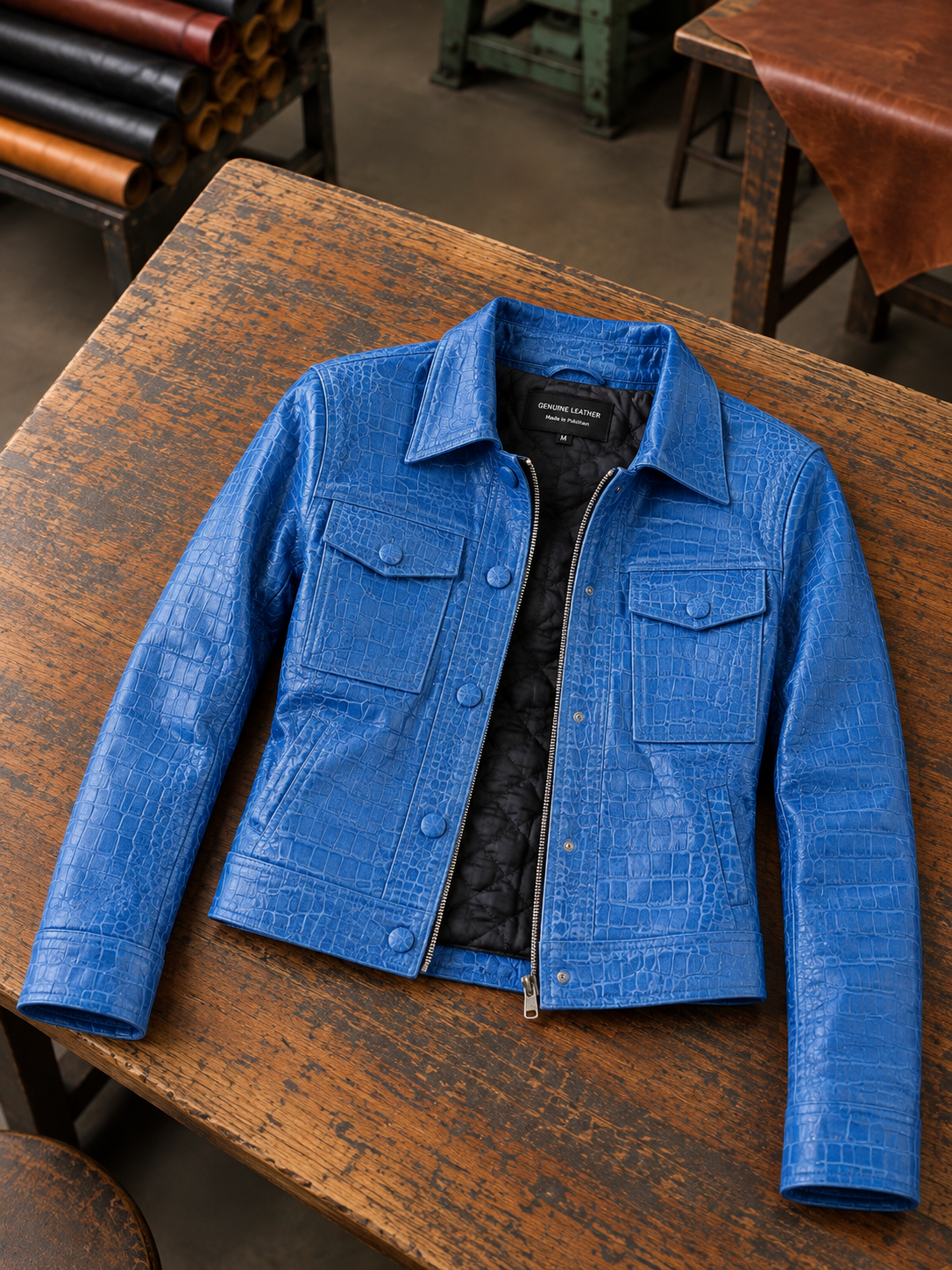 Blue Tina Leather Jacket For Women's
