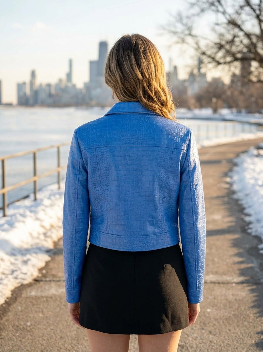 Blue Tina Leather Jacket For Women's