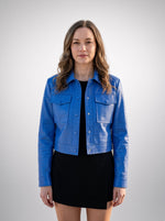 Blue Tina Leather Jacket For Women's