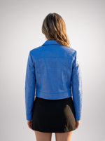 Blue Tina Leather Jacket For Women's