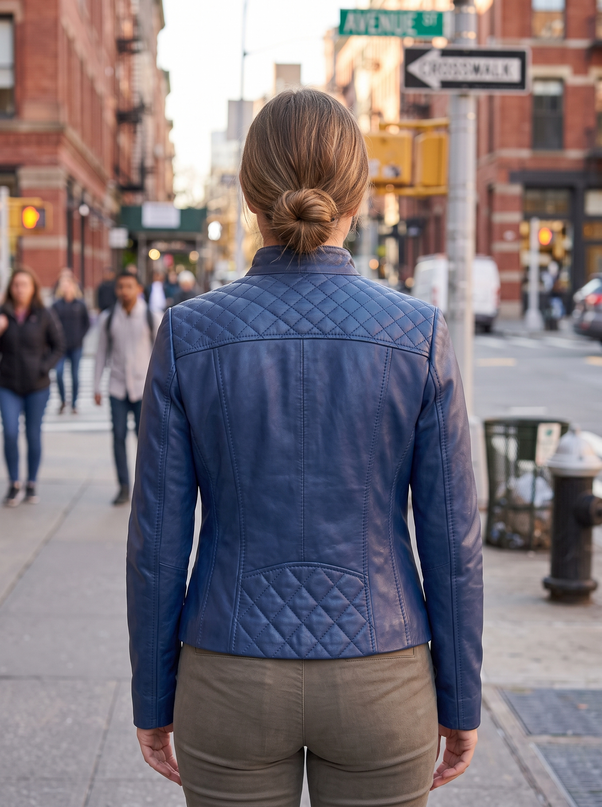 Blue Vinice Biker Racer Leather Jacket For Women