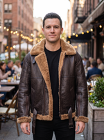 Bomber Brown Fur Quilted Leather Jacket For Men